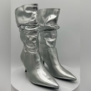 MARC FISHER Women's Manya 2 Pointed Toe Mid-Calf Boots Silver Size 7.5 NWOT